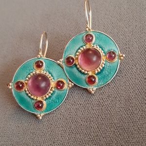 Beach glass enamel silver earrings